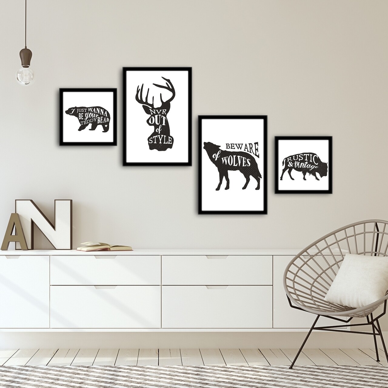 Set 4 tablouri decorative, Alpha Wall, Beware, 30x30/35x50 cm - imagine 3